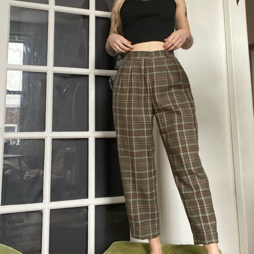 Vintage Green Wool Tartan Trousers